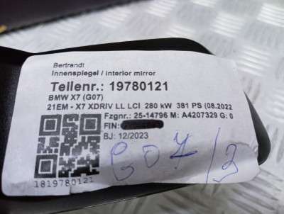 Б/у Дзеркало заднього виду салонне BMW X7 G07