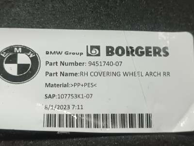 Б/у Підкрилок (захист крила) задній правий BMW XM G09